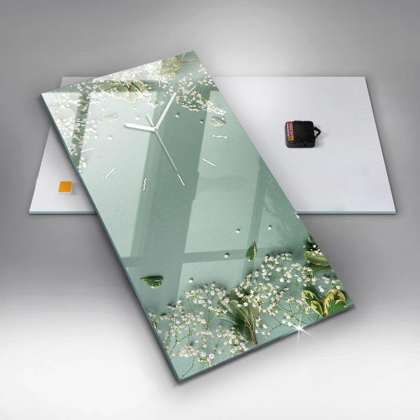 Zegar szklany pionowy Kwiaty delikatne