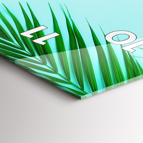 Zegar szklany pionowy Zielone palmy