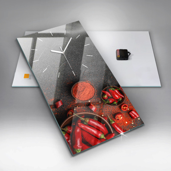 Zegar szklany pionowy Czerwone papryczki