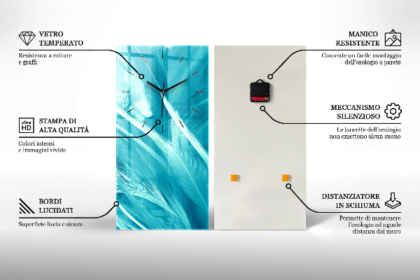 Zegar szklany pionowy Kolorowe skrzydła ptaka