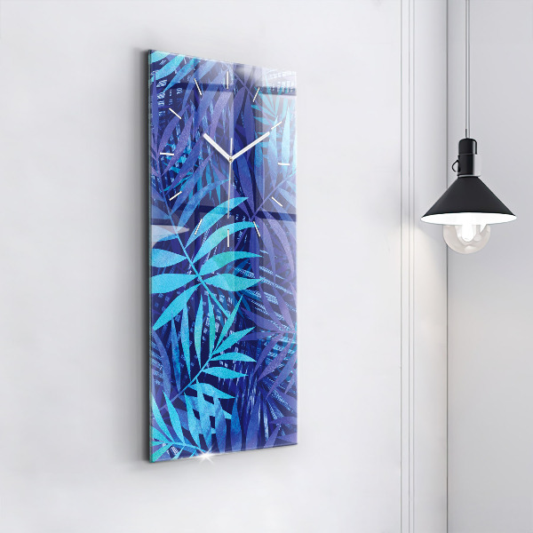 Zegar szklany pionowy Niebieski liście