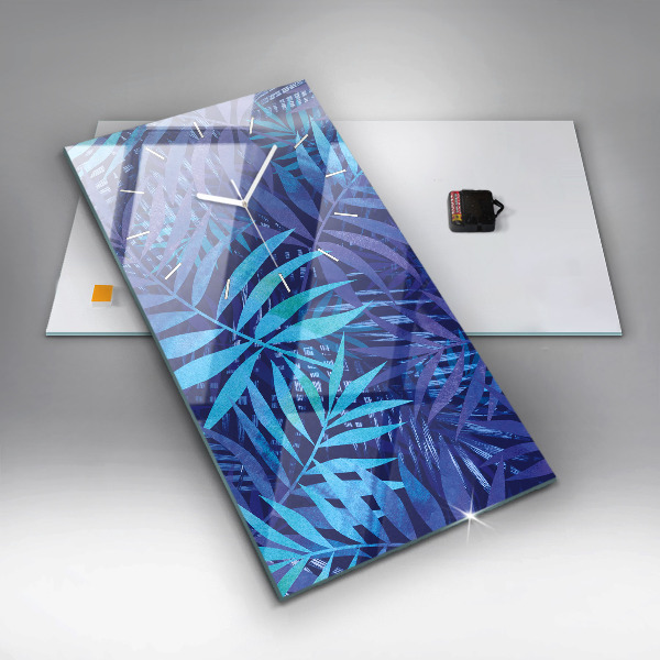 Zegar szklany pionowy Niebieski liście