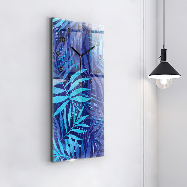 Zegar szklany pionowy Niebieski liście
