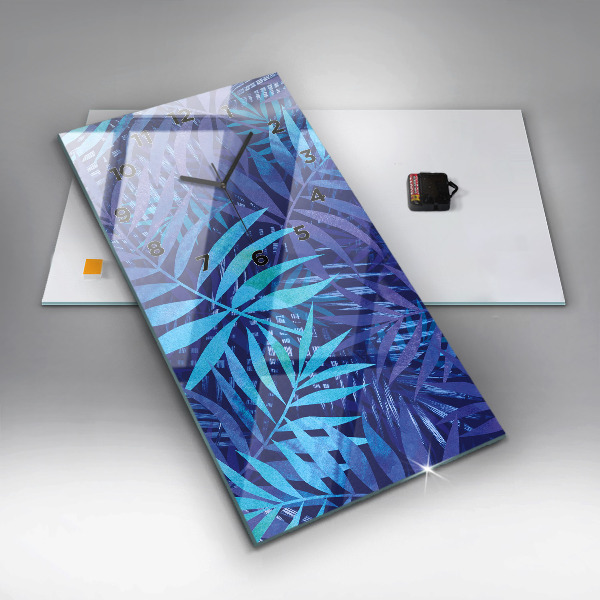 Zegar szklany pionowy Niebieski liście