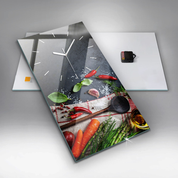 Zegar szklany pionowy Warzywa