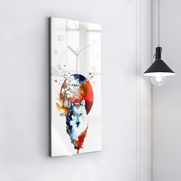 Zegar szklany pionowy Wilk i Pełnia