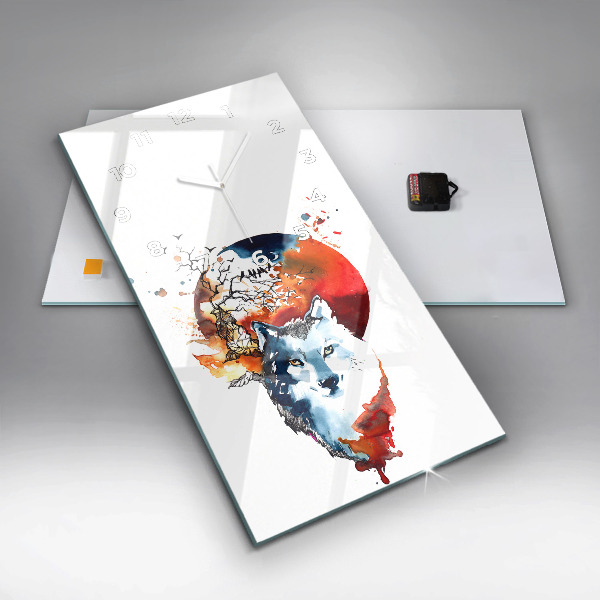 Zegar szklany pionowy Wilk i Pełnia