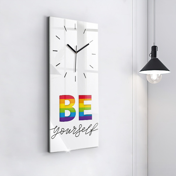 Zegar szklany pionowy Napis Be yourself