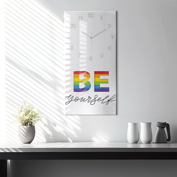 Zegar szklany pionowy Napis Be yourself