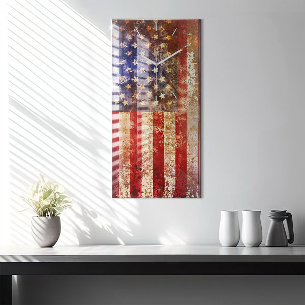 Zegar szklany pionowy Flaga USA w stylu vintage