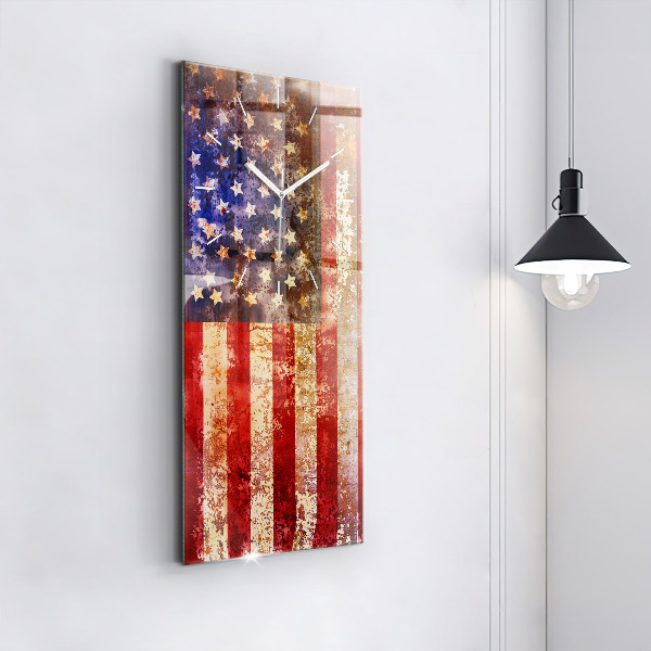 Zegar szklany pionowy Flaga USA w stylu vintage
