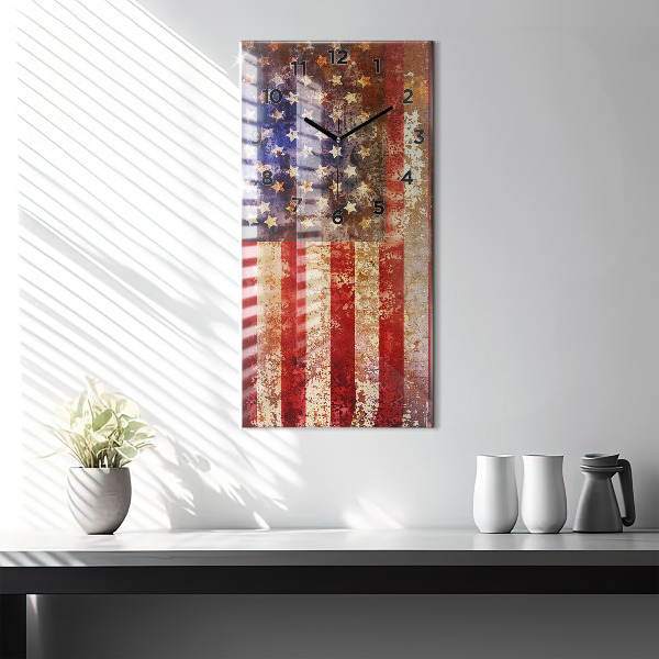 Zegar szklany pionowy Flaga USA w stylu vintage