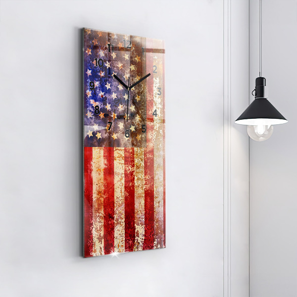 Zegar szklany pionowy Flaga USA w stylu vintage