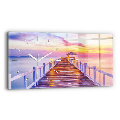 Zegar ścienny poziomy Most w porcie wieczorem