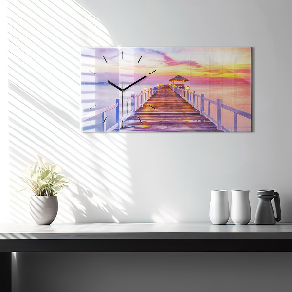 Zegar ścienny poziomy Most w porcie wieczorem