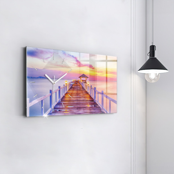 Zegar ścienny poziomy Most w porcie wieczorem