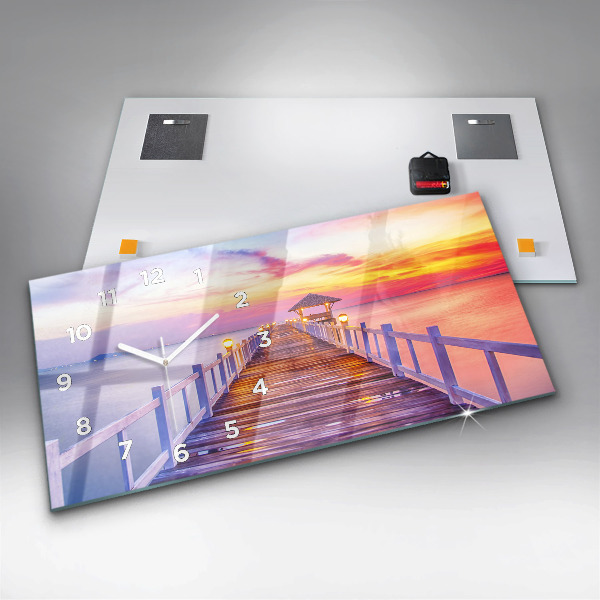 Zegar ścienny poziomy Most w porcie wieczorem