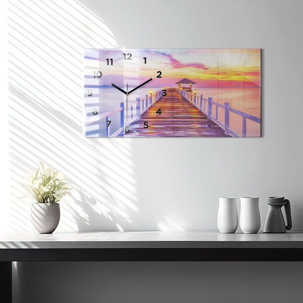 Zegar ścienny poziomy Most w porcie wieczorem