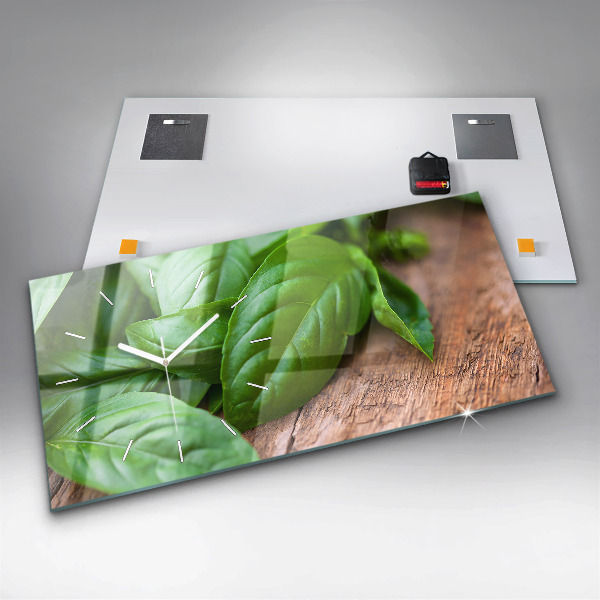 Zegar szklany poziomy Liście bazylii