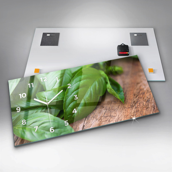 Zegar szklany poziomy Liście bazylii
