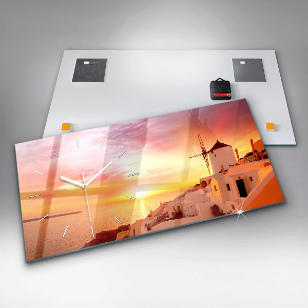 Zegar ścienny poziomy Stary wiatrak w Santorini