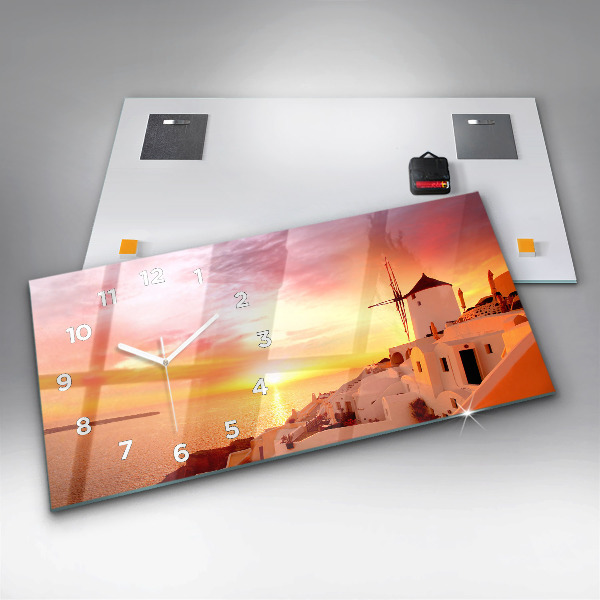 Zegar ścienny poziomy Stary wiatrak w Santorini