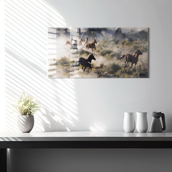 Zegar ścienny poziomy Stado rozpędzonych koni