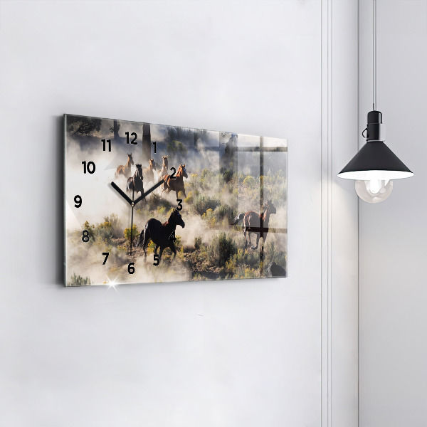 Zegar ścienny poziomy Stado rozpędzonych koni