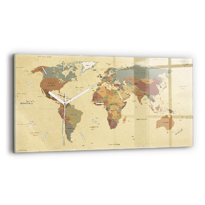 Zegar ścienny poziomy Mapa świata w stylu vintage