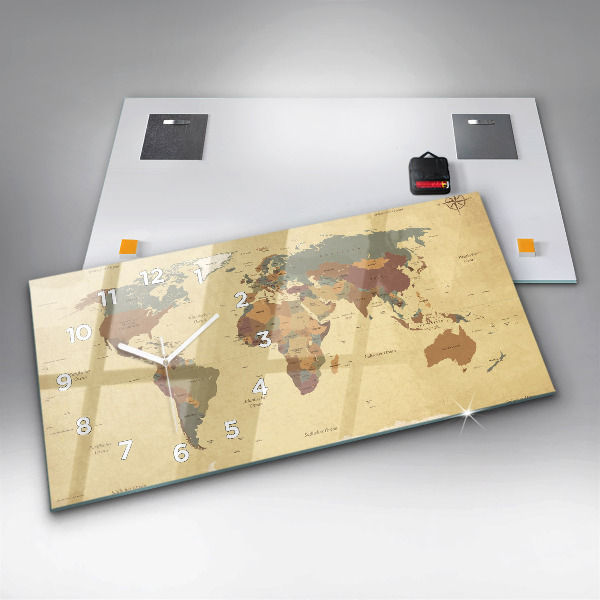 Zegar ścienny poziomy Mapa świata w stylu vintage