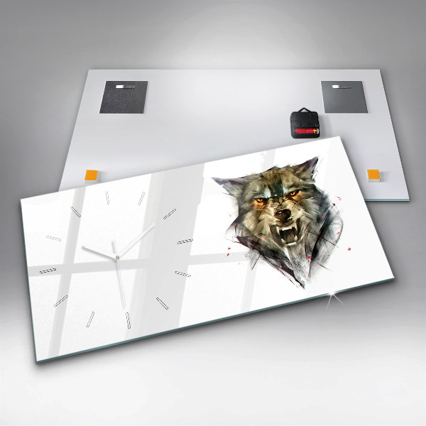 Zegar szklany poziomy Rysowane portret wilka