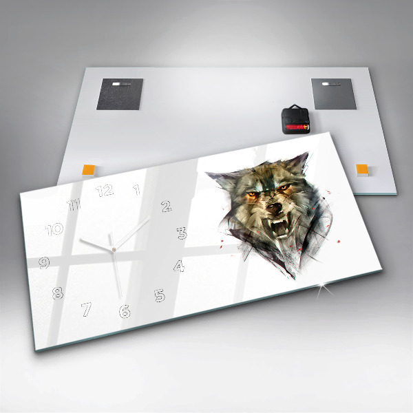 Zegar szklany poziomy Rysowane portret wilka