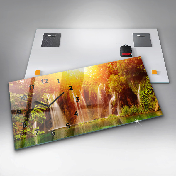 Zegar szklany poziomy Widok na wodospad