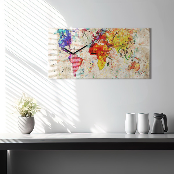 Zegar ścienny poziomy Kolorowa mapa świata