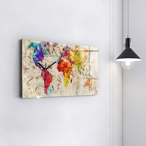 Zegar ścienny poziomy Kolorowa mapa świata