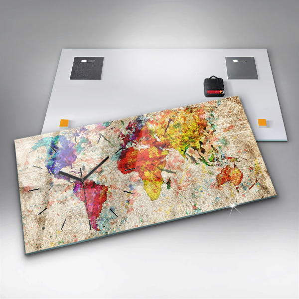 Zegar ścienny poziomy Kolorowa mapa świata