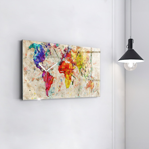Zegar ścienny poziomy Kolorowa mapa świata
