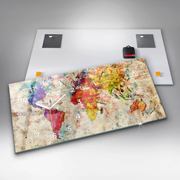 Zegar ścienny poziomy Kolorowa mapa świata