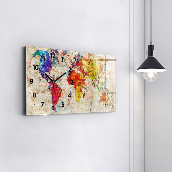 Zegar ścienny poziomy Kolorowa mapa świata