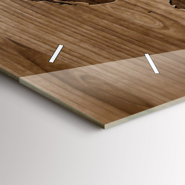 Zegar szklany poziomy Mapa świata na drewnie