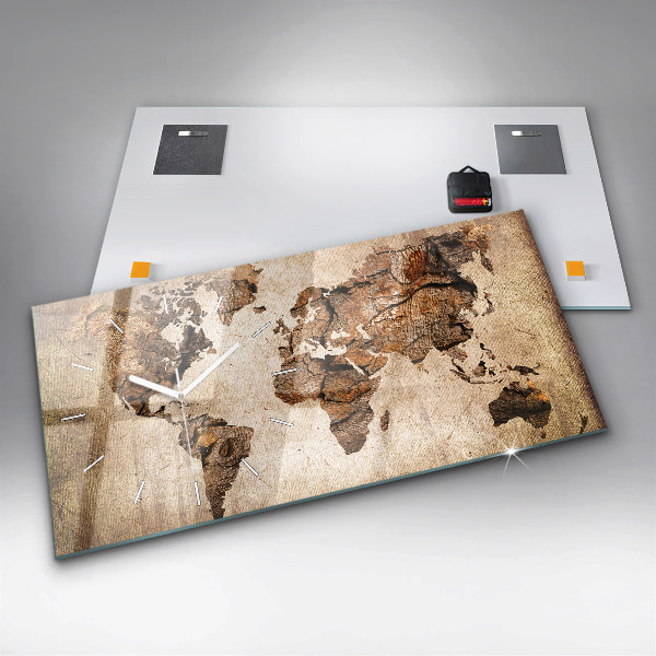 Zegar szklany poziomy Mapa świata vintage