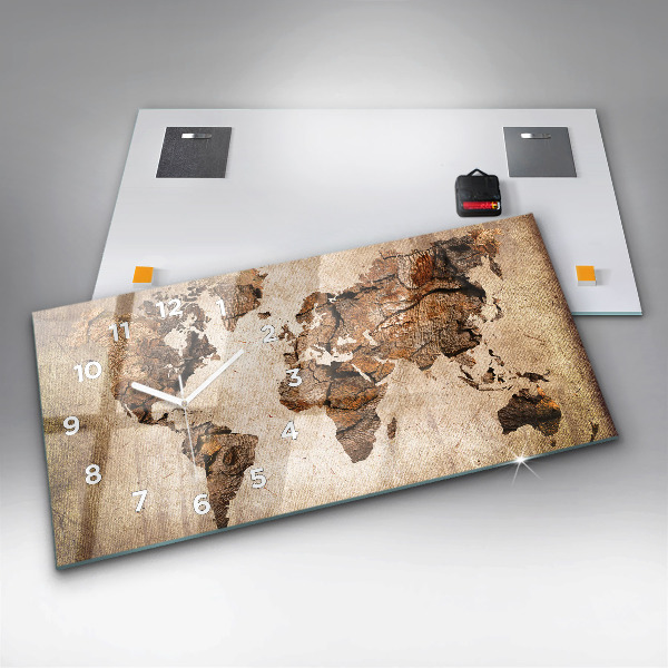 Zegar szklany poziomy Mapa świata vintage