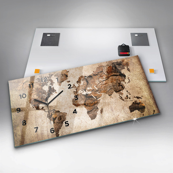 Zegar szklany poziomy Mapa świata vintage