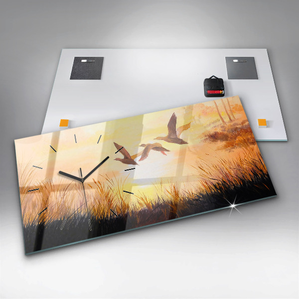 Zegar szklany poziomy Żurawie o zachodzie słońca