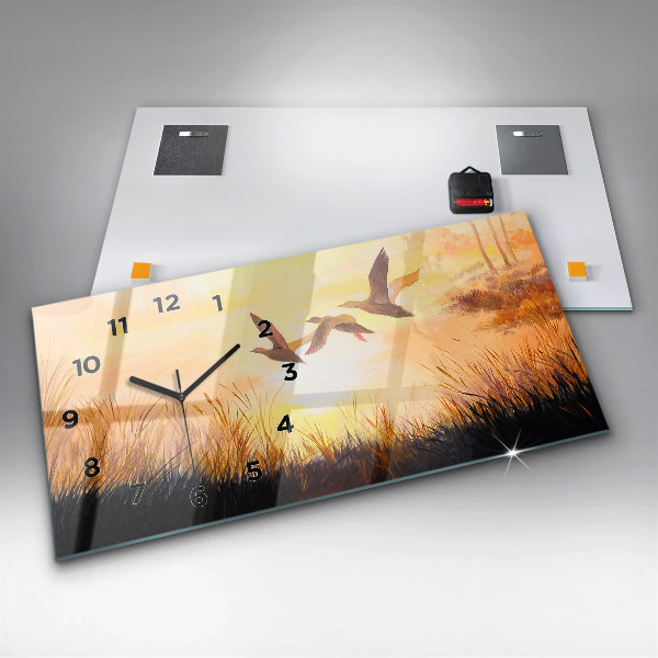 Zegar szklany poziomy Żurawie o zachodzie słońca