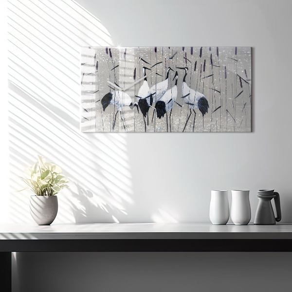 Zegar szklany poziomy Żurawie w trzcinie