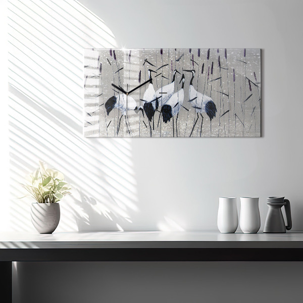 Zegar szklany poziomy Żurawie w trzcinie