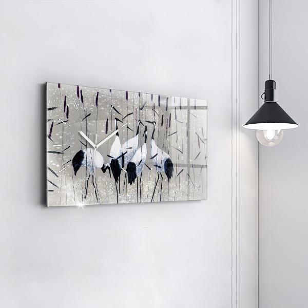 Zegar szklany poziomy Żurawie w trzcinie