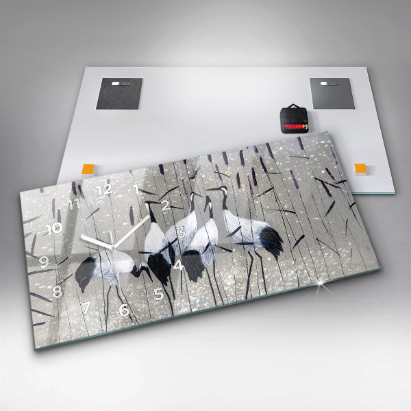 Zegar szklany poziomy Żurawie w trzcinie