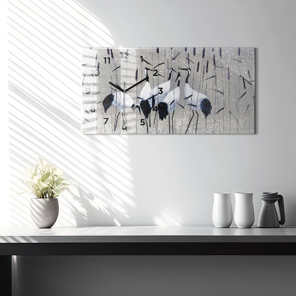 Zegar szklany poziomy Żurawie w trzcinie